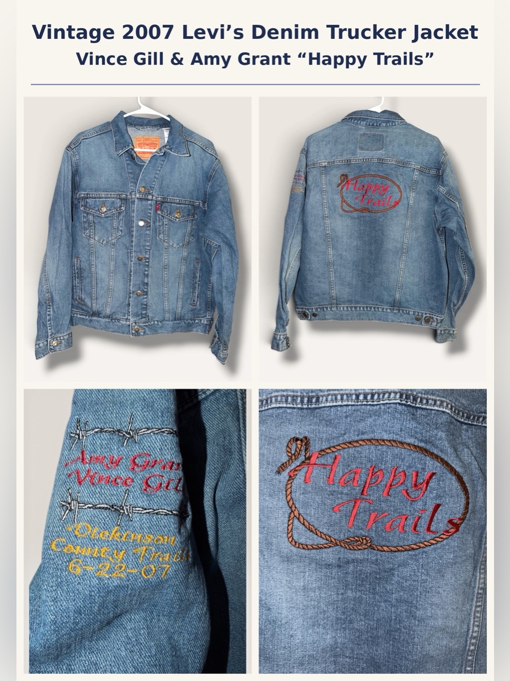 Vintage 2007 Levi's Denim Trucker Jacket – Vince Gill & Amy Grant "Happy Trails